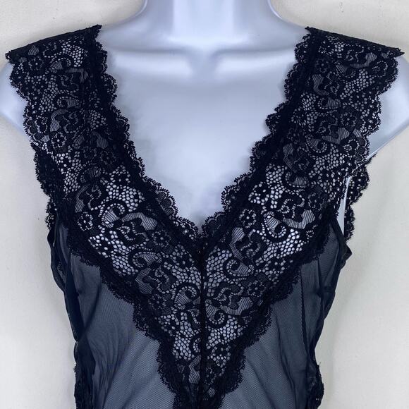 FREDERICKS OF HOLLYWOOD Chloe Black Corset Laced Teddy Sz S/M Sheer Lingerie NWT - Picture 5 of 9